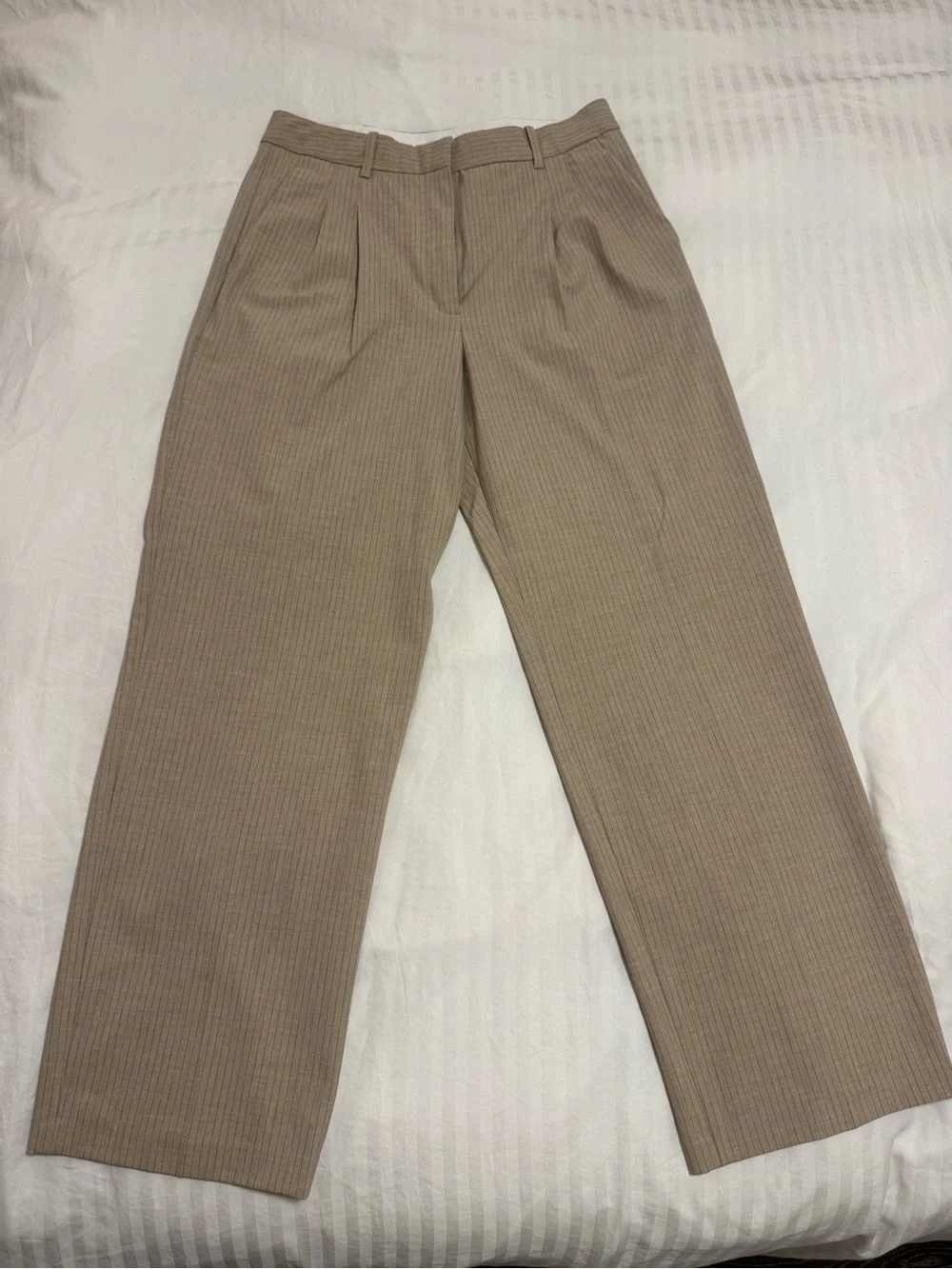 Aritzia The Effortless Pant — Beige Pinstripe